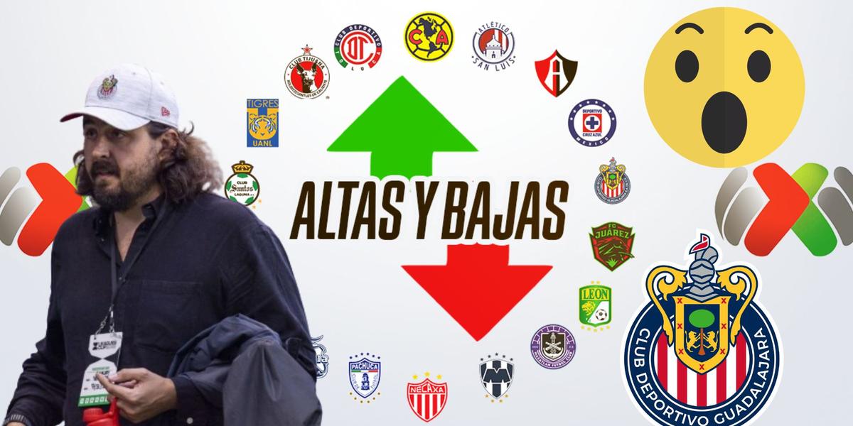 Amaury con clubes de la Liga MX y escudo de Chivas