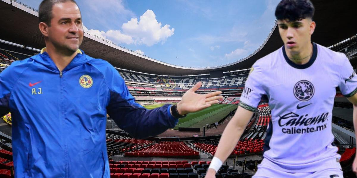 André Jardine, Kevin Álvarez y al fondo el Estadio Azteca (Foto: GettyImages)