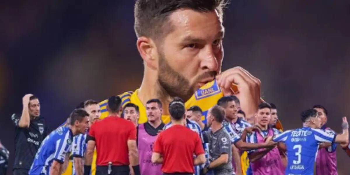 André Pierre Gignac en Tigres y jugadores de Rayados/ Foto: TV Azteca 