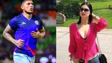 Carlos Salcedo jugando fútbol, a la derecha, Paola Salcedo modelando (Fuente Ámbito) 