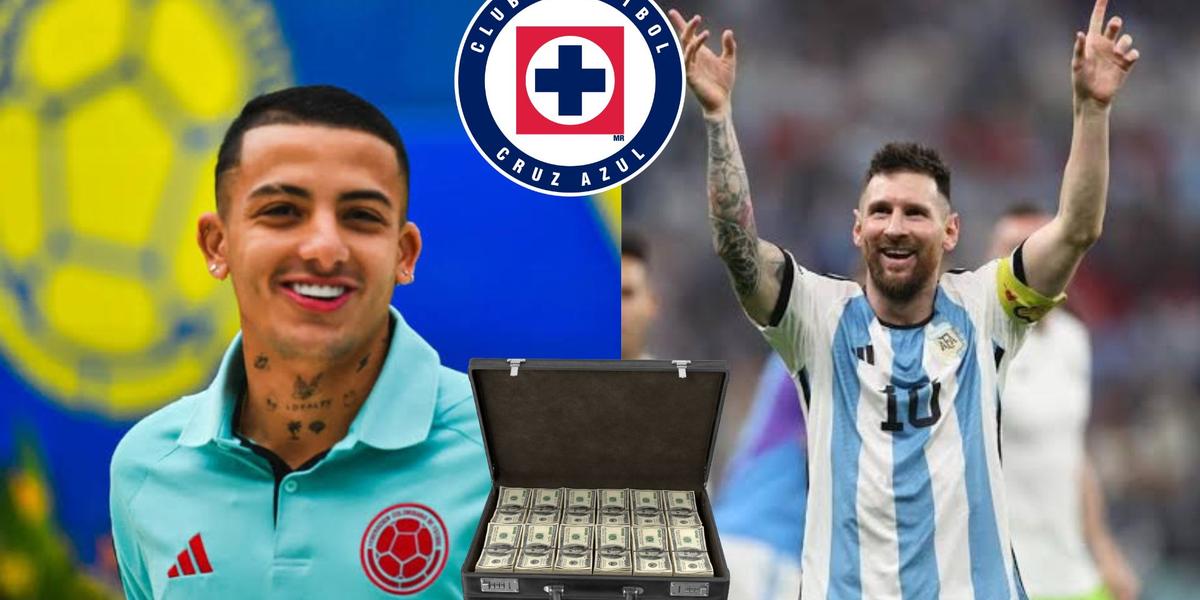 Castaño vs Messi y escudo de Cruz Azul