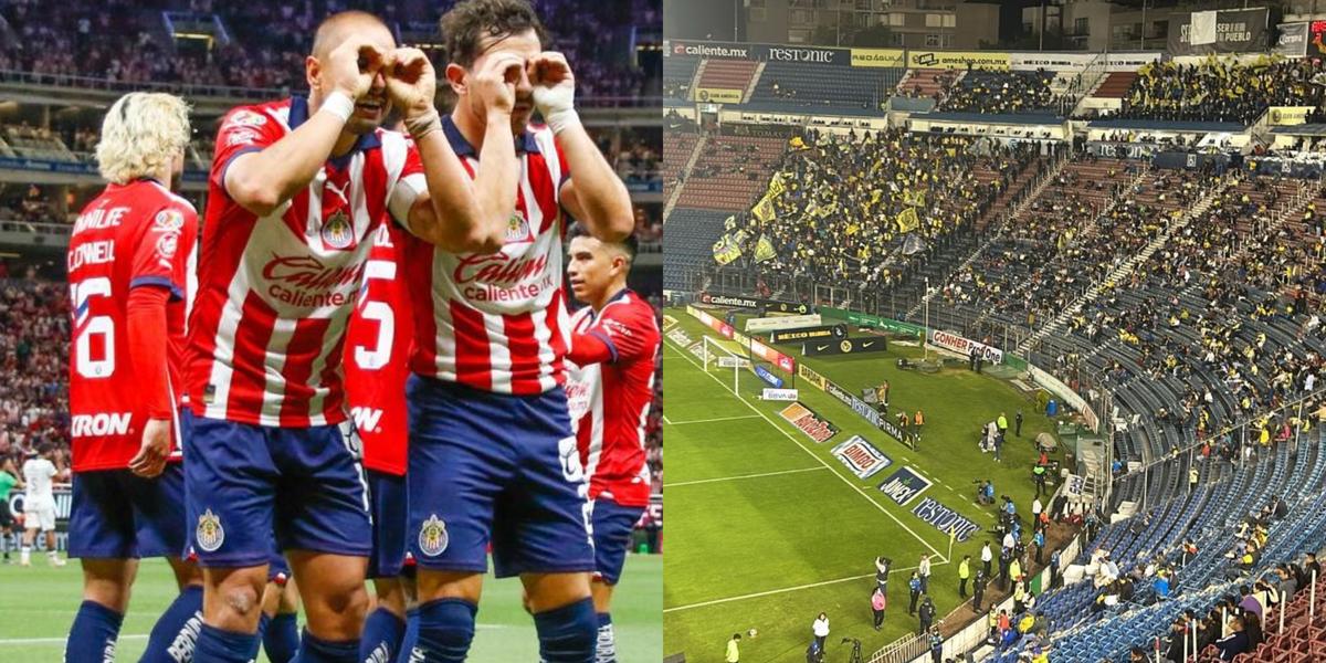 Chivas festeja gol en estadio Akron, América con estadio vacío (Fuente: Mexsports y Fernando Cevallos) 