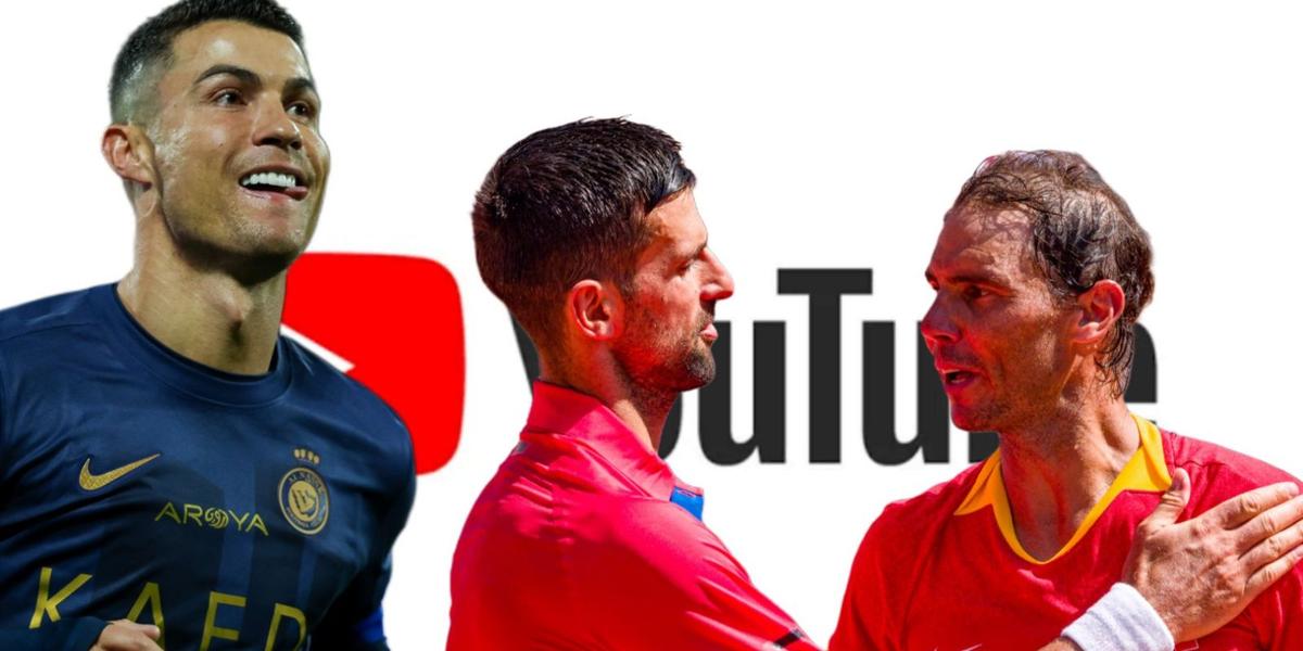 Cristiano, Djokovic, Nada y al fondo el logo de Youtube (Foto: GettyImages)