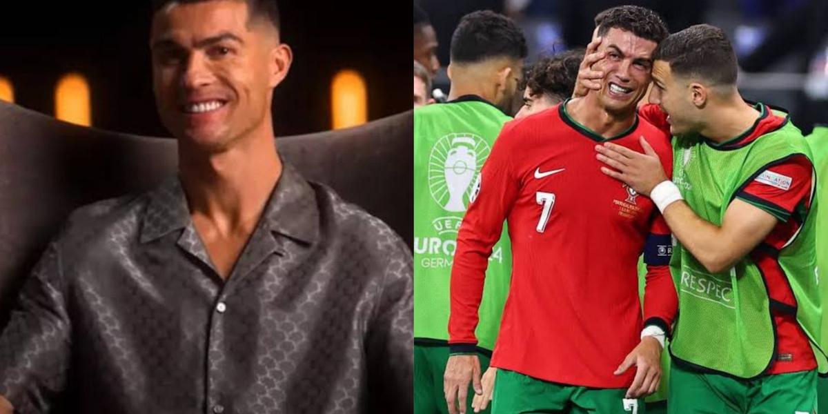 Cristiano Ronaldo en un video de su canal de YouTube y del otro lado llorando tras fallar el penal (Foto: GettyImages)