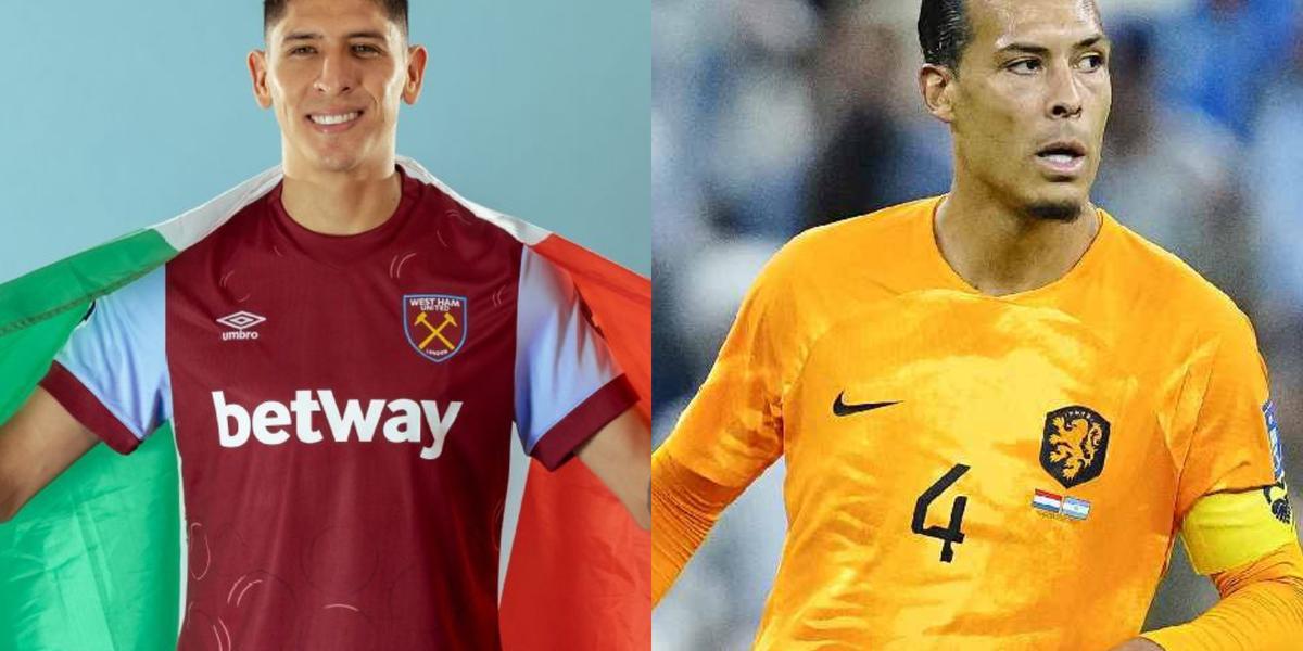 Edson Álvarez presentado en West Ham, mientras Van Dijk juega un cotejo (Fuente: West Ham y Record)