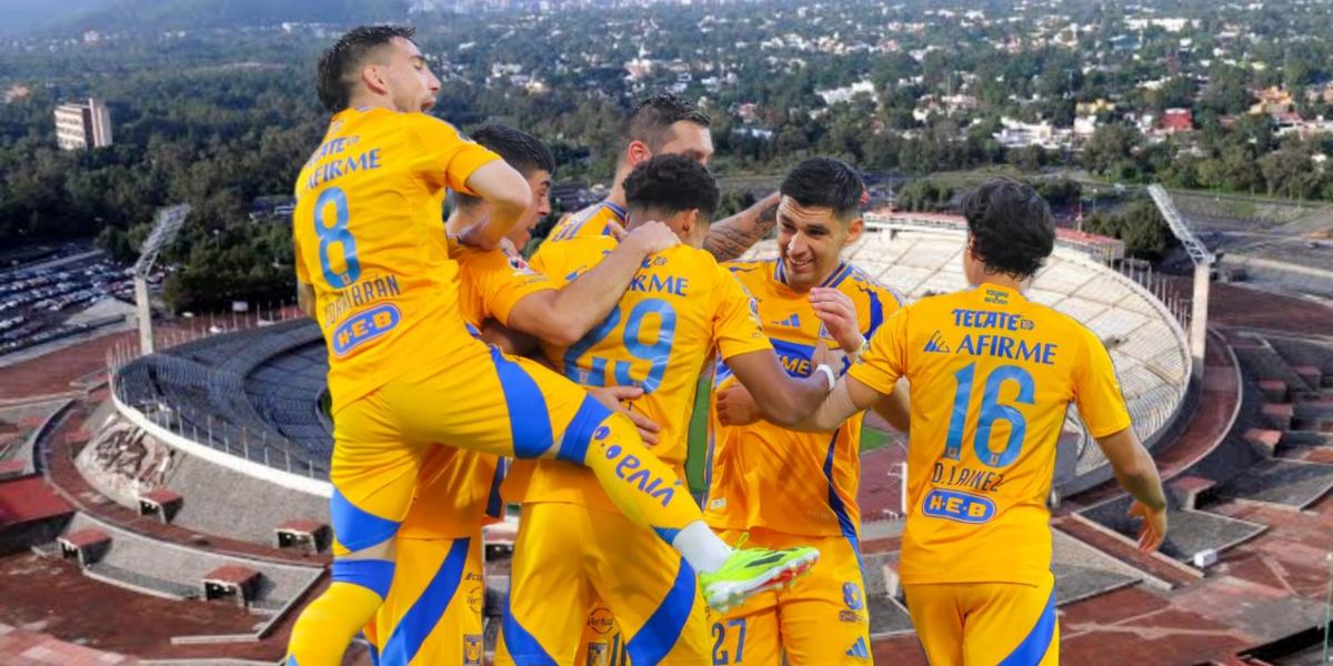 El equipo de Tigres y al fondo el Estadio Olímpico Universitario (Foto: GettyImages)