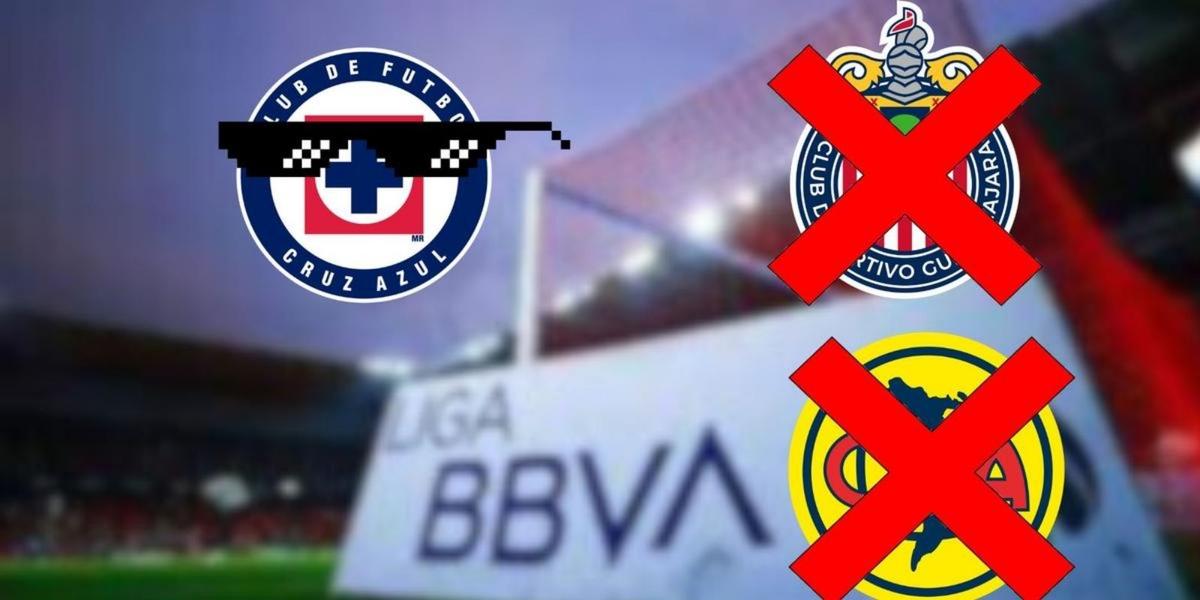 Escudo de Cruz Azul con lentes y el escudo de América y Chivas tachados (Foto: Especial)