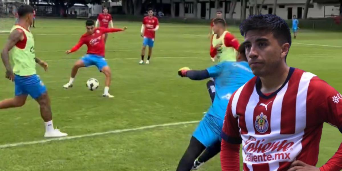 Fernando Beltrán falla gol en ensayo de las Chivas, en Verde Valle (Fuente: Chivas) 