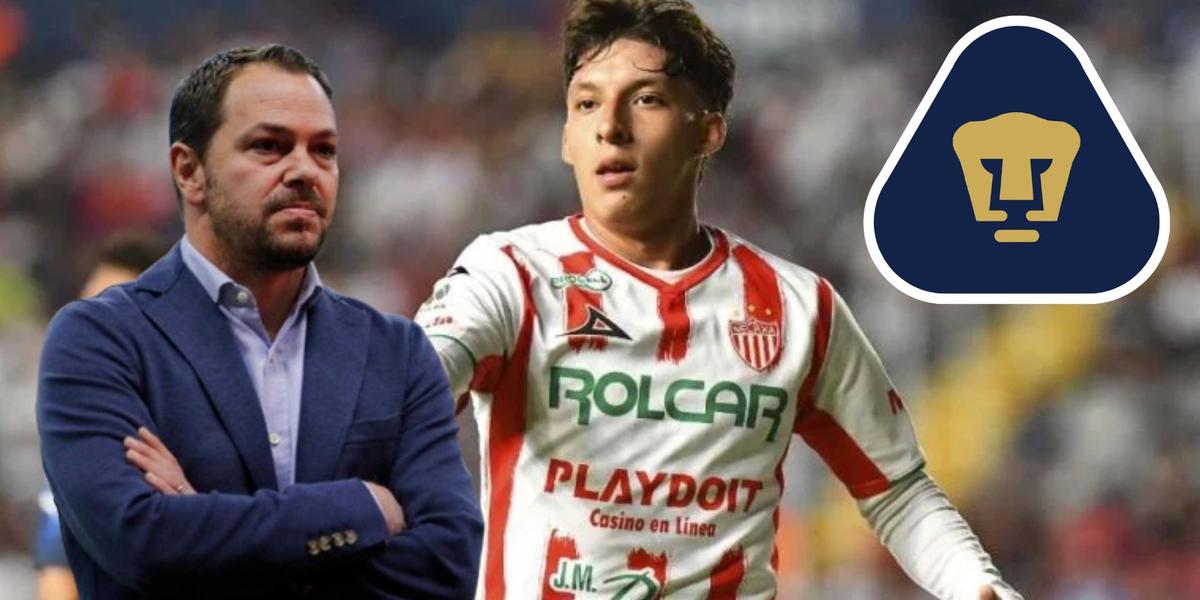 Jurado con Necaxa y Santiago Baños con el logo de Pumas