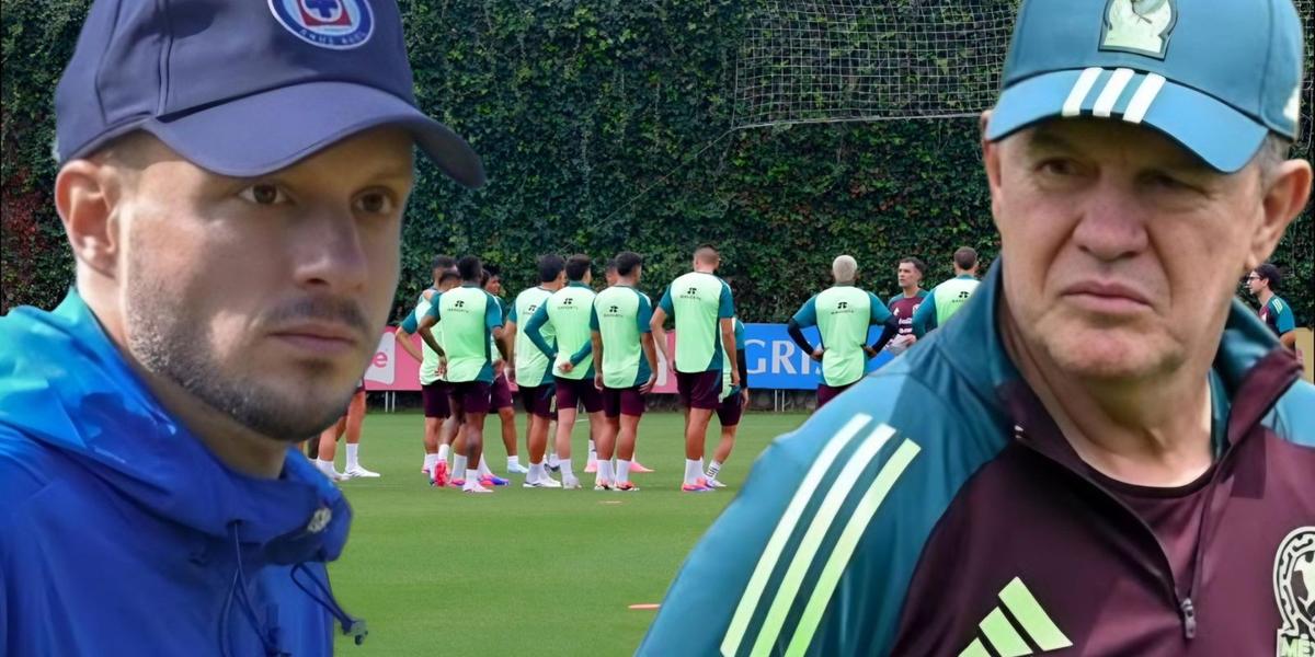 Martín Anselmi y Javier Aguirre, al fondo la Selección Mexicana (Foto: GettyImages)