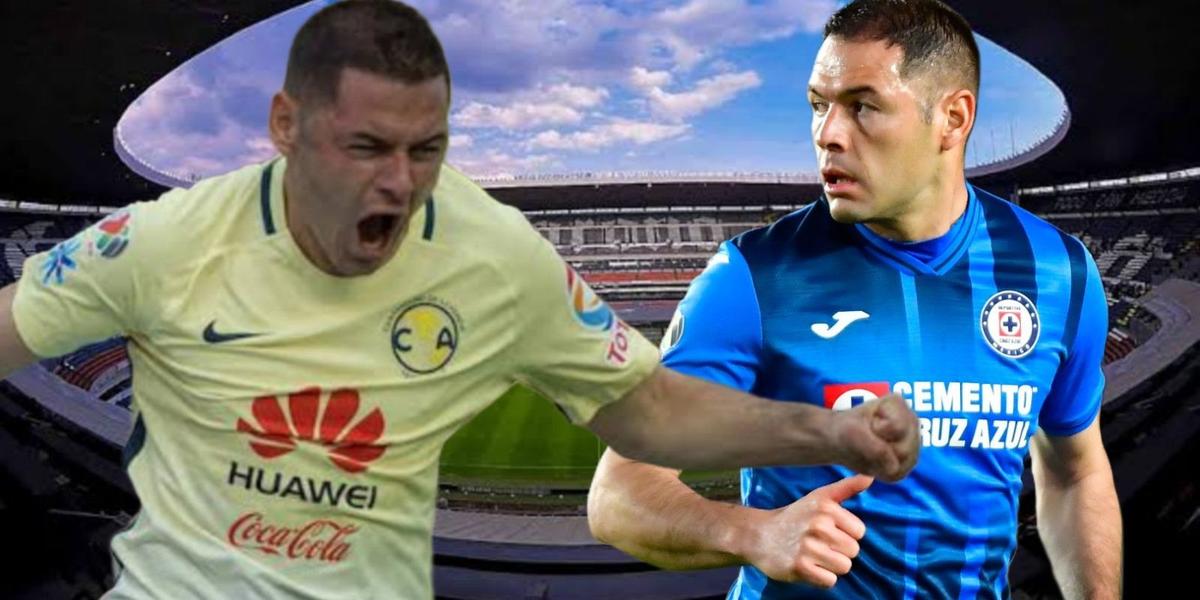 Pablo Aguilar con la camiseta del Club América y Cruz Azul, al fondo el Estadio Azteca (Foto: GettyImages)