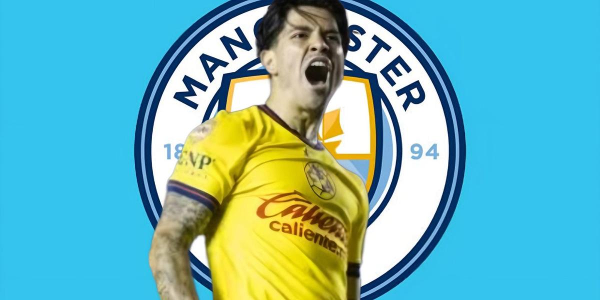 Víctor Dávila y al fondo el logo del Manchester City (Foto: Imago7)