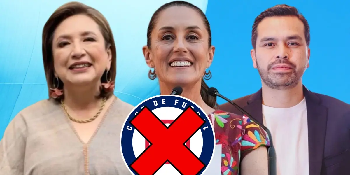 Xochitl, con Claudia Sheinbaun, Jorge Maynez, logo de Cruz Azul/FOTO Merca2.0